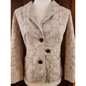 Laundry‎ by Shelli Segal Cropped Blazer 6 Eyelet Jacket 90s Y2K Indie Twee Boho